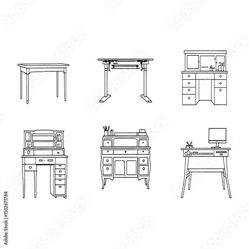 Minimalist writing desk line art vector illustration design