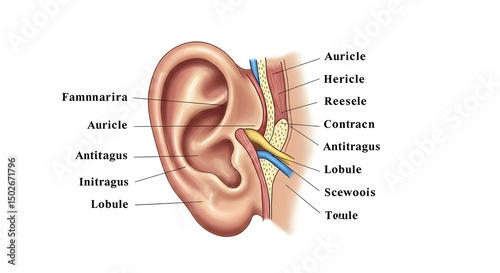 Human Ear Anatomy Diagram Detailed Illustration of Ear Parts photo