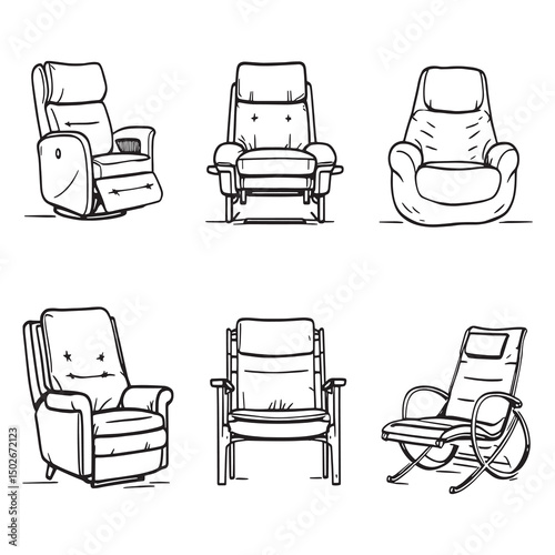 Modern comfortable recliner chair simple line art vector design