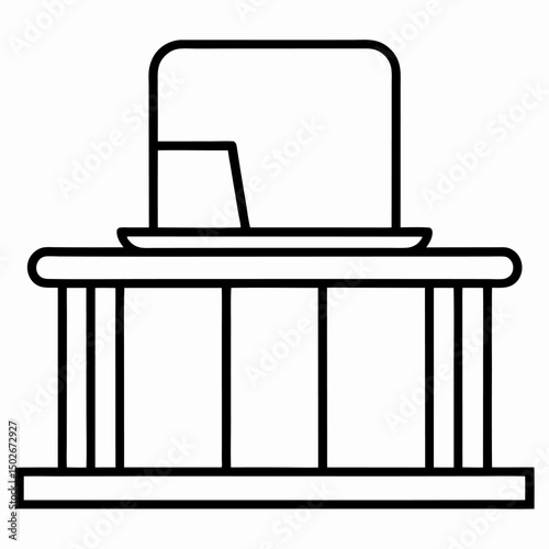 Laptop on a balcony table outline icon on white background
