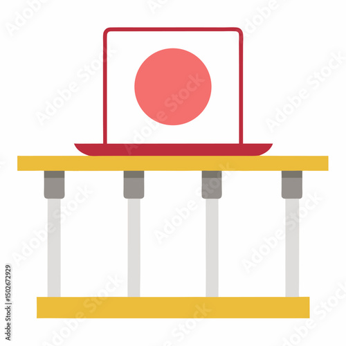 Laptop on a balcony table icon on white background
