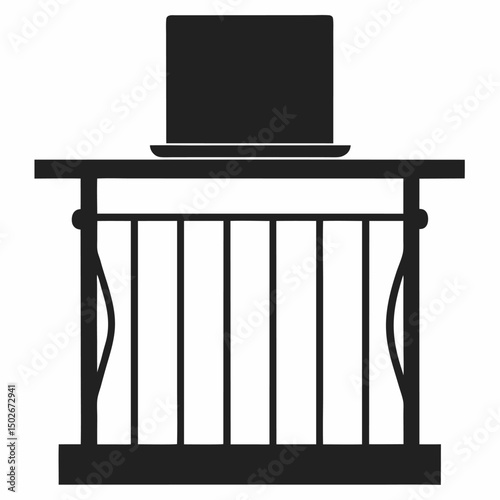 Laptop on a balcony table silhouette icon on white background
