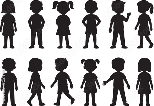 Silhouette Collection of Kids in Various Poses – Vector Illustration