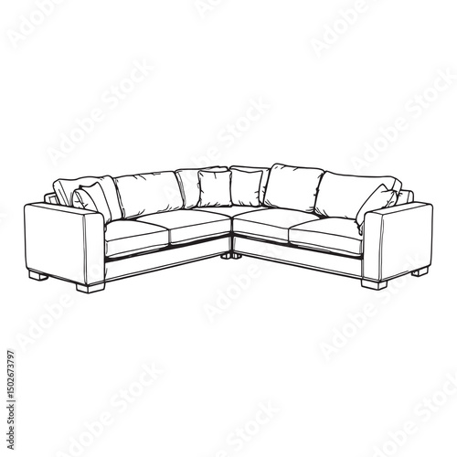 modern sectional sofa minimalistic line art vector design
