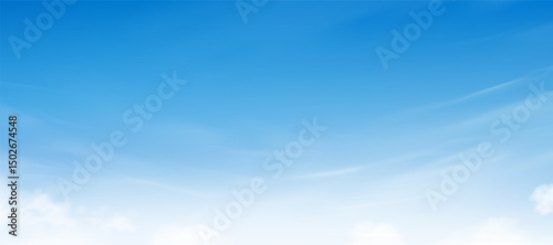 Sky blue background,Summer clear sky and cloud over beach,Vector cartoon horizon Spring nature landscape with bright sunny day,Nature background for screen wallpaper