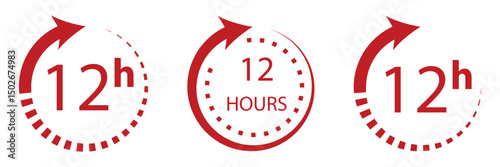 12 hours clock arrow icon flat vector design.