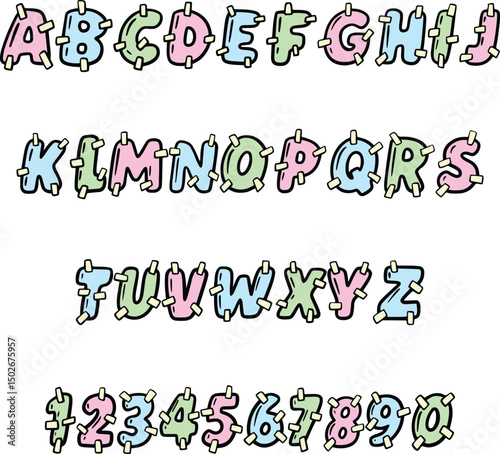 Sticky Tape Sellotape  typography font lettering ABC cartoon vector text