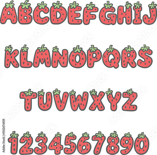 Strawberry Berry Fruit typography font lettering ABC cartoon vector text