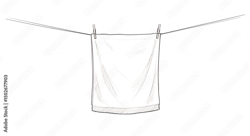 Fototapeta premium White cloth hanging on clothesline isolated on white background