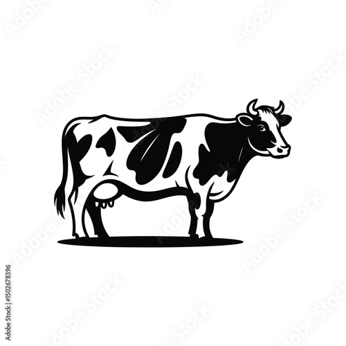 Dairy Cow Black and White Clipart, Cow Silhouette Vector Art & Illustration, Diary Fram vector