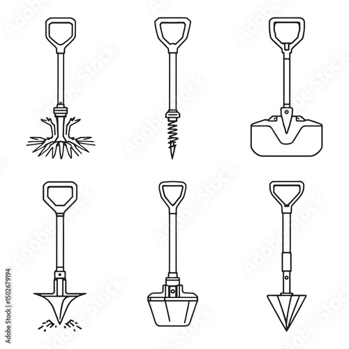 post hole digger simple line art vector illustration