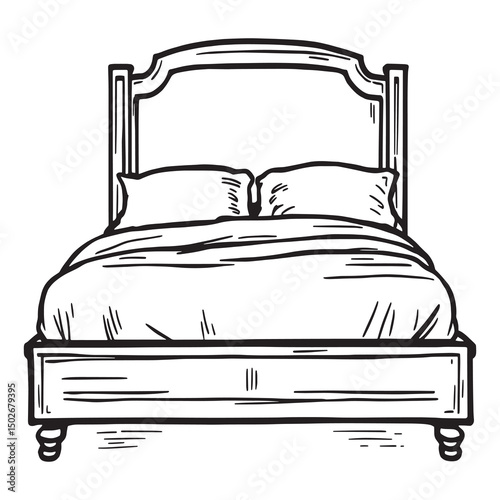 queen bed simple line art vector design illustration