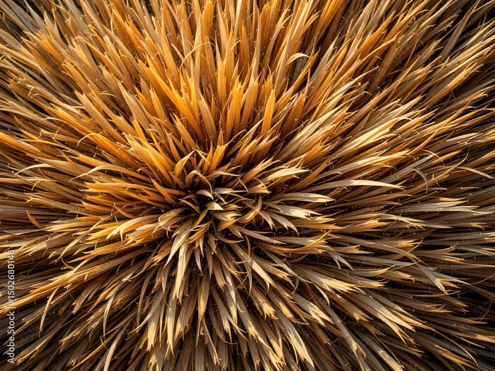 Obraz premium Close-up view of dried plant fibers bathed in golden sunlight