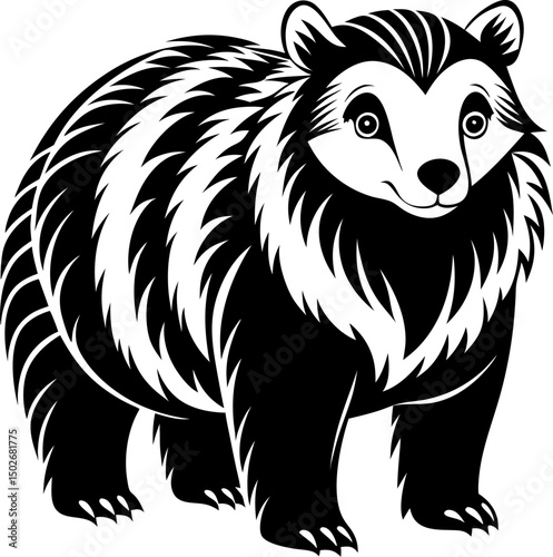 Sloth bear black and white line art vector , white background 
