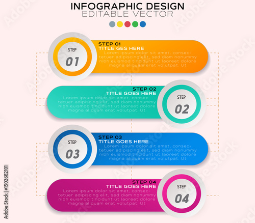  Four-Step Infographic Design Template with Rounded Rectangles, Bold Step Numbers in Contrasting Circular Elements