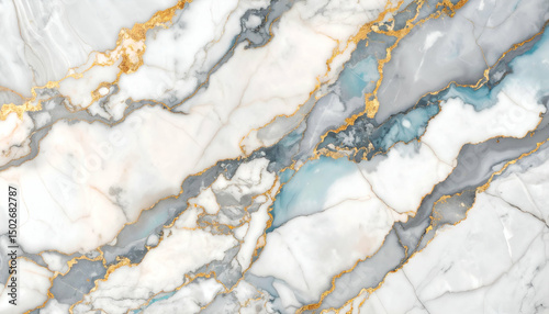 Elegant marble texture with golden veins and soft blue accents.