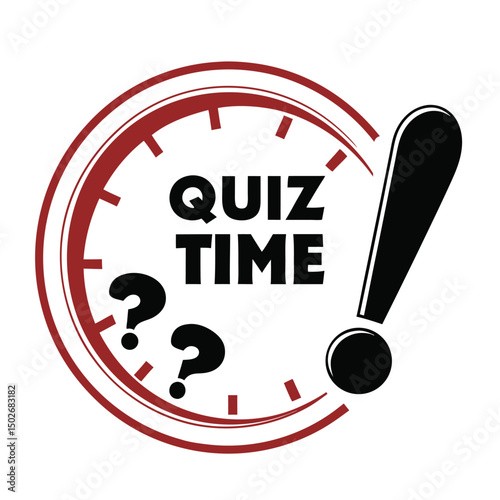 Quiz Time Clock Icon with Question Marks and Exclamation Mark, Concept of Timed Quiz and Trivia Challenge