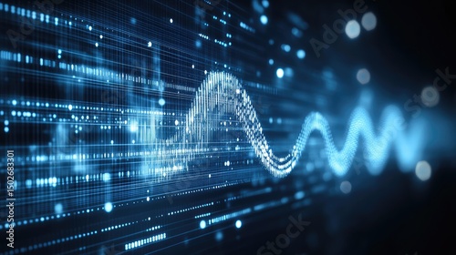 Abstract digital wave flowing through a binary code background