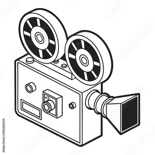 Vintage Film Camera Illustration, Retro Movie Camera Vector, Classic Cinema Equipment Drawing