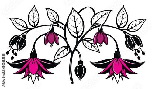 Elegant fuchsia and bouvardia floral design with teardrop blooms