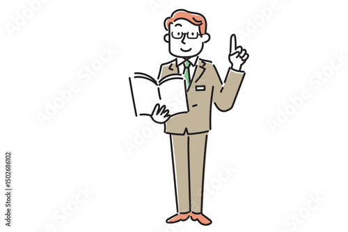 教科書を持って説明をしている学校の先生のイラスト