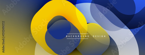 Abstract shapes overlap, creating dynamic composition. Yellow, blue, white hues blend smoothly. Modern design element for backgrounds.