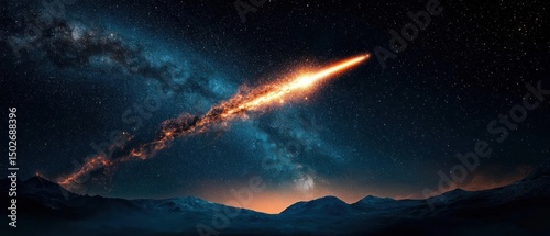 Beautiful landscape of a mountain range at night. the sky is filled with stars and the milky way is visible in the background.