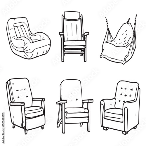 Stylish reclining armchair vector line drawing for stock