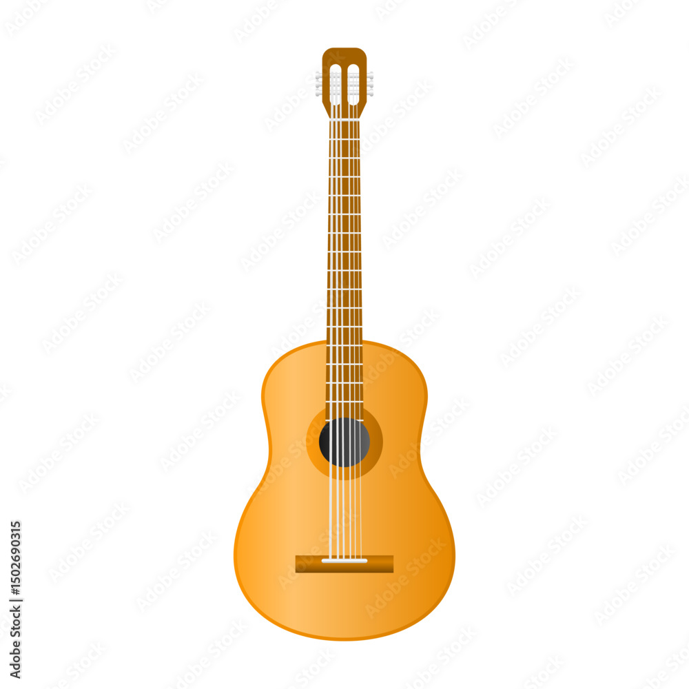 Fototapeta premium Brown Classical Guitar Music Instrument Vector. Playing Classical Music. Guitar Elements.