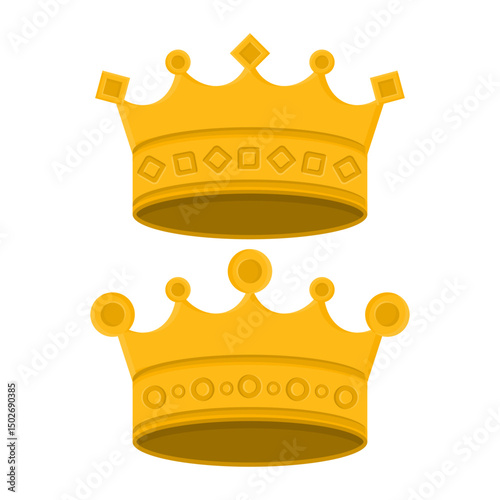 Golden Crown Symbol of Luxury Vector. Golden Crown Element on White Background. Royal Head Accessories.