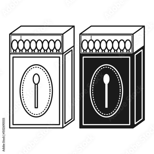 Open Matchbox Full of Wooden Matchsticks Flat Black and Outline Style. Matchbox Icon on White Background.