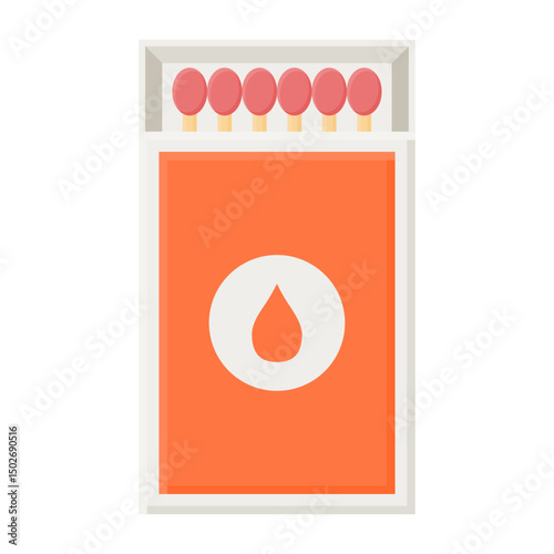 Open Matchbox Full of Wooden Matchsticks Vector. Vintage Matchbox on White Background.