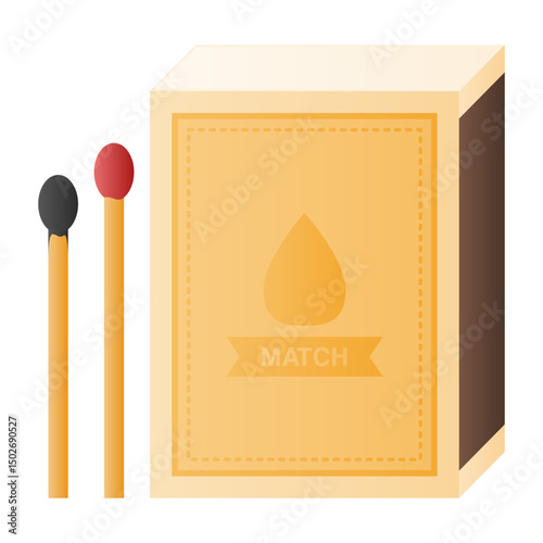 Matchbox with Black Matchsticks on White Background. Wooden Matchstick Element. Vintage Matchbox.