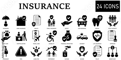 Set of insurance Icons or symbols Vector fully editable file.