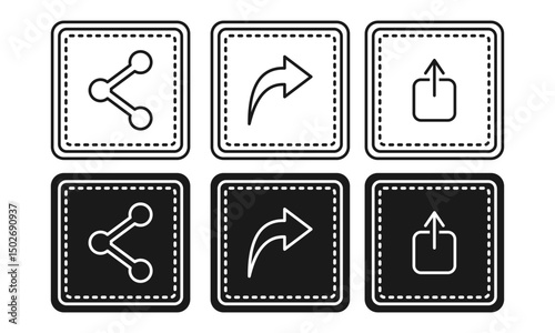 Share Button Collection Flat Black and Outline Style. Share Button Social Media Icons.