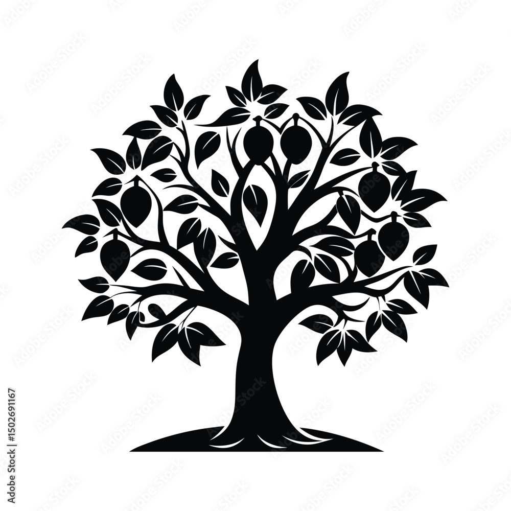 Obraz premium lemon tree black silhouette vector icon, tree vector icon symbol