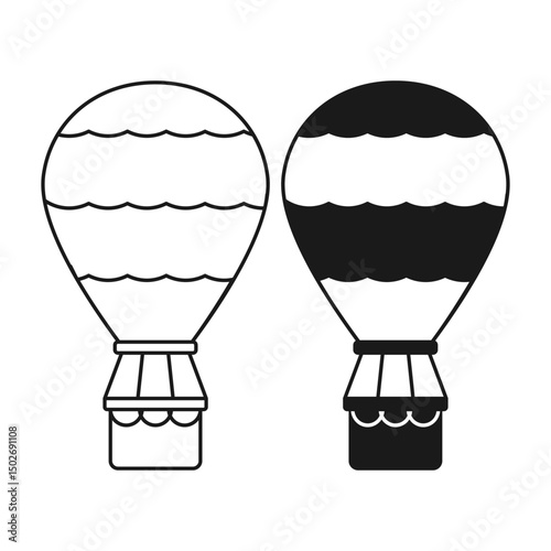 Hot Air Balloon Aerial Adventure Flat Black and Outline Style. Air Transportation Hot Air Balloon Icon.