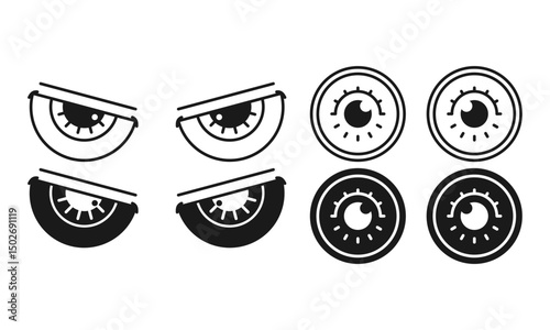 Minimalist Eyes Flat Black and Outline Style. Open Eye Line Icon. View Symbol.