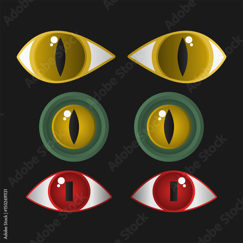 Collection of Scary Monster Eyes Vector. Spooky Wild Monster Eye Gaze on Black Background.