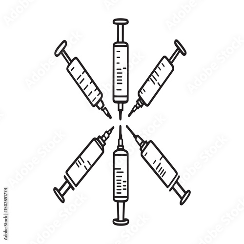 vector line drawing of syringe medical injection tool