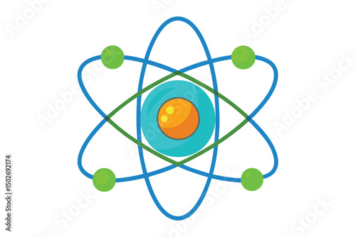 Atom model isolated on white background with orbiting electrons