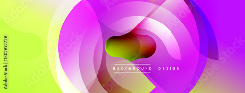 Abstract vibrant circles overlap. Yellow, purple, pink hues create dynamic visual effect. Modern design element for backgrounds.