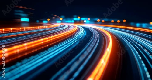 Abstract digital speed lines in orange and blue.