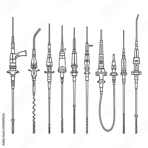 medical suction catheter vector line art illustration design