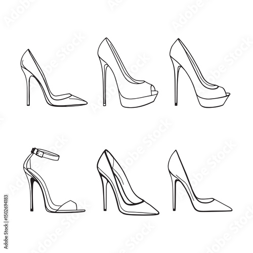 Minimalist fashion high heel shoe line illustration