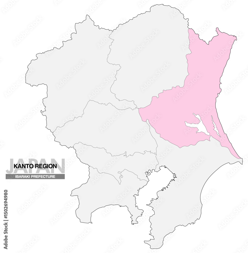 Fototapeta premium 日本地図 関東地方 茨城県 県境有り 03
