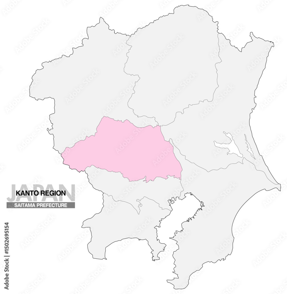 Obraz premium 日本地図 関東地方 埼玉県 県境有り 03