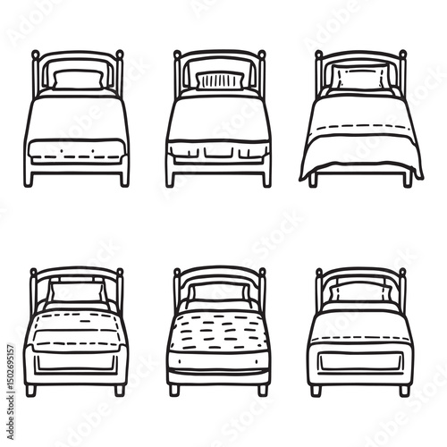 Minimalist line art illustration of a twin bed furniture