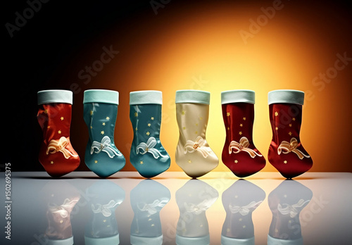 glass of beer, A christmas tree with a bunch of stockings hanging on it, Red christmas stocking

