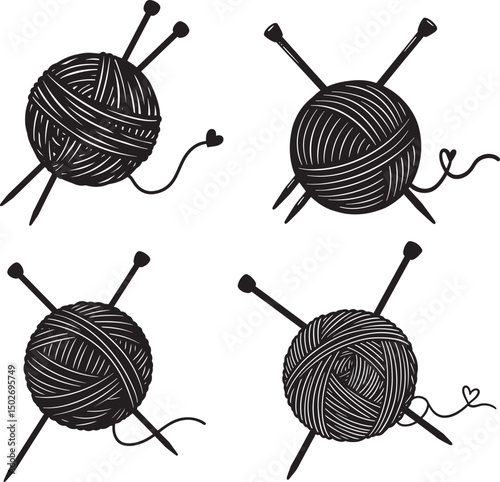 Ball of yarn with knitting needles silhouette vector illustration